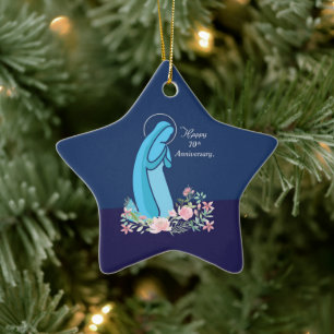 70th Anniversary of Religious Life Nun Pink Flower Ceramic Ornament