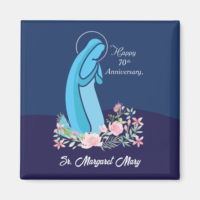 70th Anniversary of Religious Life Nun Pink Flower Magnet (Front)