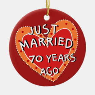 70th Anniversary or Any Yr Keepsake Christmas Gift Ceramic Ornament