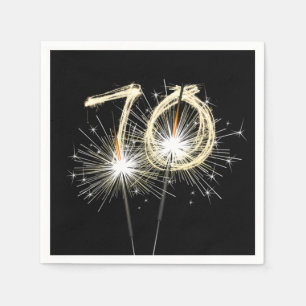 70th Anniversary Party Sparklers on Black Napkin
