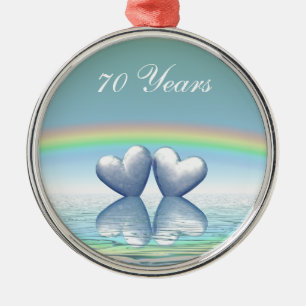 70th Anniversary Platinum Hearts Metal Ornament