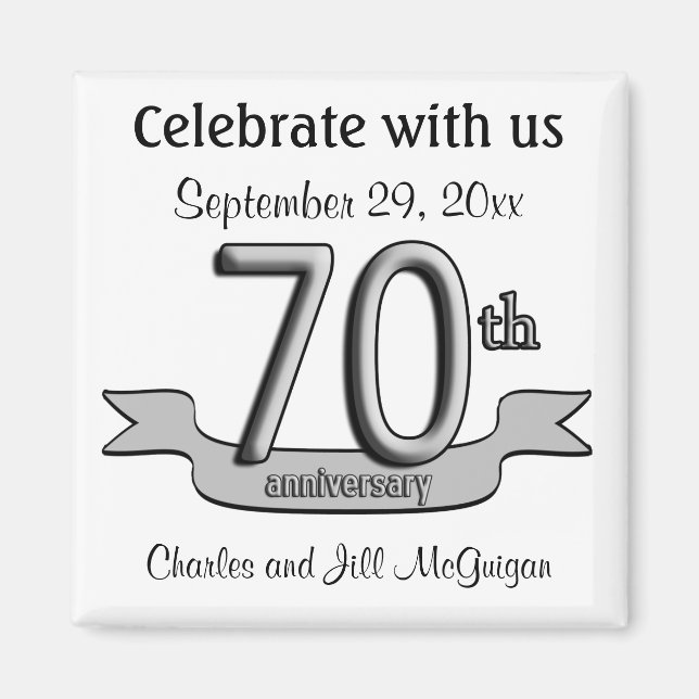 70th Anniversary Save The Date Party Favours Magnet (Front)