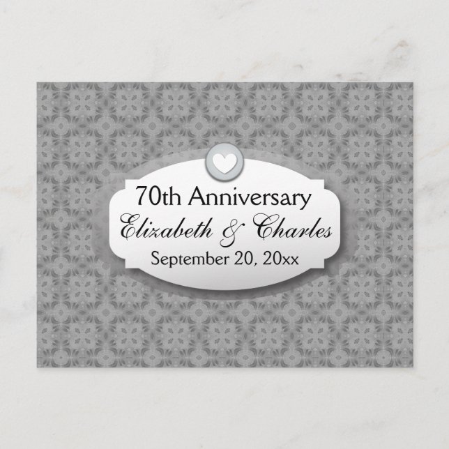 70th Anniversary Wedding Anniversary Platinum Z03 Announcement Postcard (Front)