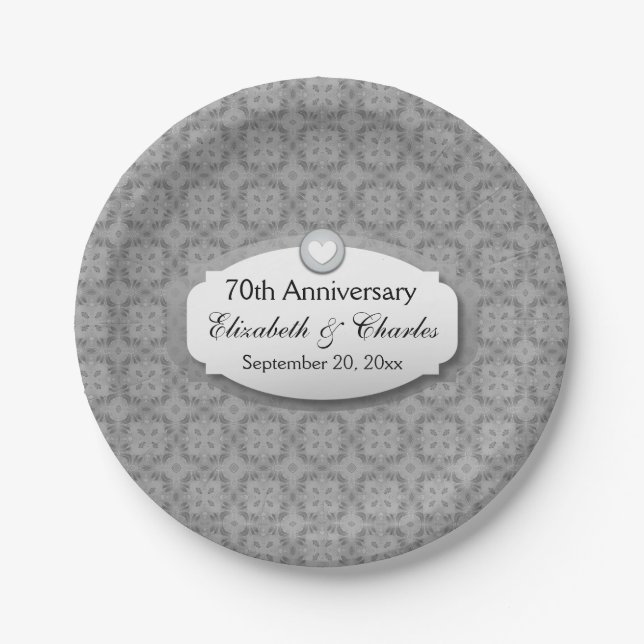 70th Anniversary Wedding Anniversary Platinum Z03 Paper Plate (Front)