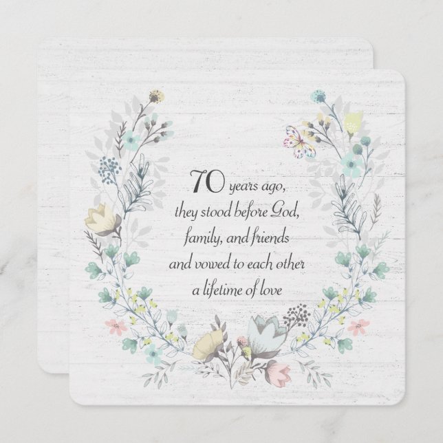 70th Anniversary Wreath On Wood Invitation (Front/Back)