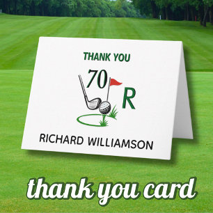 70th (Any Year) Birthday Golf Men's Monogram Name Thank You Card