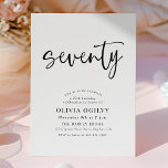 70th B&W Birthday Party Modern Script Typography Invitation<br><div class="desc">This modern, black and white design features the word "seventy" in a script style calligraphy and an elegantly spaced, modern typography comprising classical serif fonts. The invitations reverse to a delicate repeating triangle pattern in black and chromatic grey. Suitable for men or women. Choose from printed Zazzle invitations with different...</div>