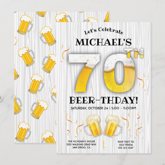 70th Beer Birthday Party Milestone Invitation (Front/Back)