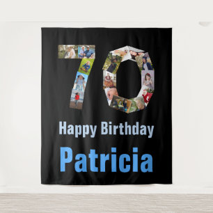 70th Birthday 15 Photos Number 70 Collage Backdrop Tapestry