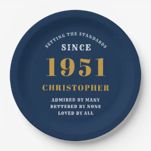 70th Birthday 1951 Blue Gold Love Personalized Paper Plate