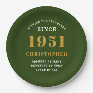 70th Birthday 1951 Green Gold Love Personalized Paper Plate