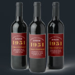 70th Birthday 1951 Red Gold Retro Personalized Wine Label<br><div class="desc">A personalized classic label design for that birthday celebration for a special person born in 1951 and turning 70. Add the name to this vintage retro style red, white and gold design for a custom 70th birthday gift. Easily edit the name and year with the template provided. A wonderful custom...</div>