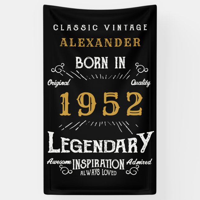 70th Birthday 1952 Add Name Black Gold Legendary Banner (Vertical)