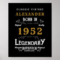 70th Birthday 1952 Add Name Legendary Black Gold