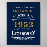 70th Birthday 1952 Add Name Legendary Blue Gold