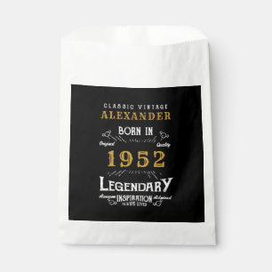 70th Birthday 1952 Black Gold Add Name Retro Favour Bag
