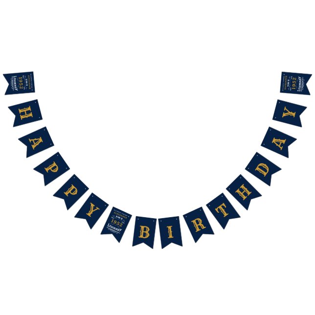 70th Birthday 1952 Blue Gold Add Name Retro Bunting Flags (All)