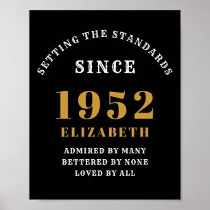 70th Birthday 1952 Elegant Black Gold Chic Poster