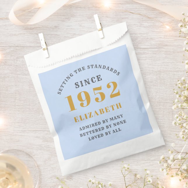 70th Birthday 1952 Elegant Gold Blue Grey Favour Bag (Clipped)