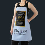 70th Birthday 1952 Name Elegant Black Gold Blue Apron<br><div class="desc">A wonderful birthday black and gold design on an apron for that special celebration. Easily customize the text using the template provided. Part of the setting standards range of birthday supplies.</div>