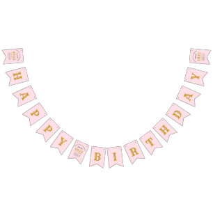 70th Birthday 1952 Pink Gold Name Chic Elegant Bunting Flags