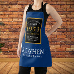 70th Birthday 1953 Name Elegant Black Gold Blue Apron<br><div class="desc">A wonderful birthday black and gold design on an apron for that special celebration. Easily customize the text using the template provided. Part of the setting standards range of birthday supplies.</div>