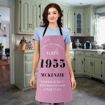70th Birthday 1955 Name Chic Elegant Pink Apron<br><div class="desc">Elegant pink chic apron - 70th Birthday 1955 Name Personalized Kitchen & BBQ Essentials. Celebrate a fabulous birthday with style and practicality! This elegant chic apron is the perfect accessory for the culinary enthusiast in your life. Its eye-catching design, enhanced with a touch of class, adds a charming vibe to...</div>