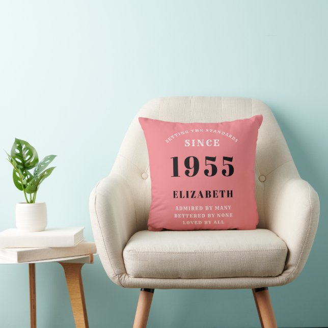 70th Birthday 1955 Pink Girly Elegant Chic Throw Pillow (Chair)