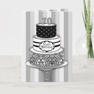 70th Birthday, 3 Tier Black/White Pattern Cake Card