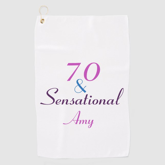 70th Birthday 70 and Sensational Girly Personalize Golf Towel (Front)