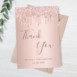 70th birthday 70 rose gold glitter drips glamourou thank you card<br><div class="desc">A thank you card for a 70th birthday. A rose gold faux metallic looking background colour. With faux glitter drips, paint drip look. On front large dark rose gold coloured hand lettered script and the text: Thank You, your text, title and a date. Back: Template for Your thank you note...</div>
