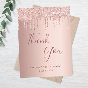 70th Birthday 70 rose gold glitter drips thank you Postcard