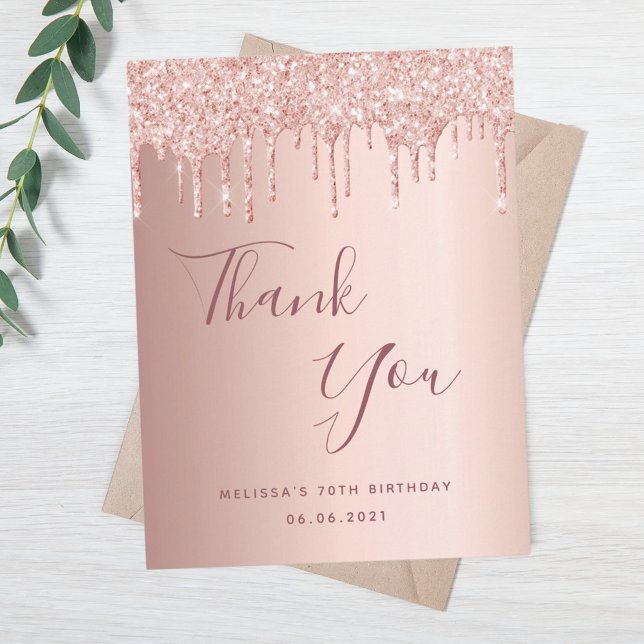70th Birthday 70 rose gold glitter drips thank you Postcard (Creator Uploaded)