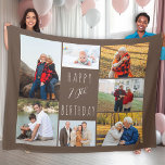 70th Birthday 7 Photo Collage Brown Fleece Blanket<br><div class="desc">Photo Blanket - personalized keepsake gift to say Happy 70th Birthday. The photo template is set up for you to add 7 of your favourite photos which are displayed in a photo collage around the birthday greeting. The wording simply reads "Happy 70th Birthday" in casual typography. "70th" is actually editable...</div>