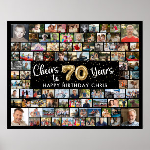 70th Birthday 92 Photos Black Gold Cheers To Years Poster