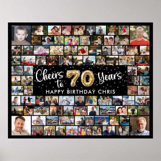 70th Birthday 92 Photos Black Gold Cheers To Years Poster (Front)