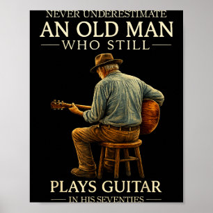70Th Birthday Acoustic Guitar Player Illustration Poster