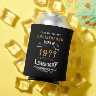 70th Birthday Add Name Year Legendary Black Gold Can Cooler
