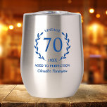 70th Birthday Aged to Perfection Custom Name Year<br><div class="desc">Super fun 70th birthday gift - wine or coffee tumbler features text that reads "Vintage - aged to perfection" Add the birthday person's age, year and name. So easy to customize - you can even change the text colour. This makes a truly one of a kind birthday gift that will...</div>