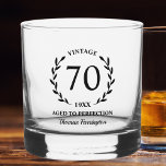 70th Birthday Aged to Perfection Custom Name Year Whiskey Glass<br><div class="desc">Super fun 70th birthday gift - glass features text that reads "Vintage - aged to perfection" Add the age,  year and name of the birthday person. So easy to customize - makes a truly one of a kind birthday gift that will be enjoyed forever.</div>