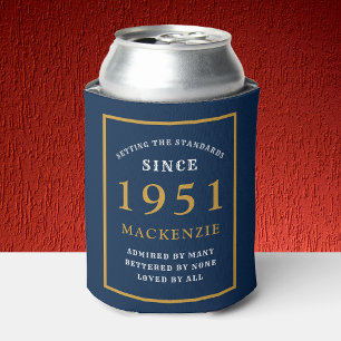 70th Birthday Any Year Or Name Elegant Blue Gold Can Cooler