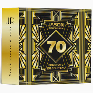 70th Birthday Art Deco Gold Black Great Gatsby Binder