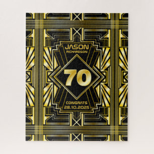 70th Birthday Art Deco Gold Black Great Gatsby Jigsaw Puzzle