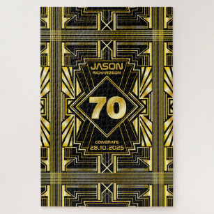 70th Birthday Art Deco Gold Black Great Gatsby Jigsaw Puzzle