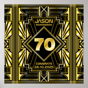 70th Birthday Art Deco Gold Black Great Gatsby Poster