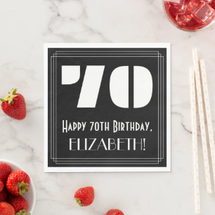 70th Birthday: Art Deco Inspired Look "70" + Name Napkin
