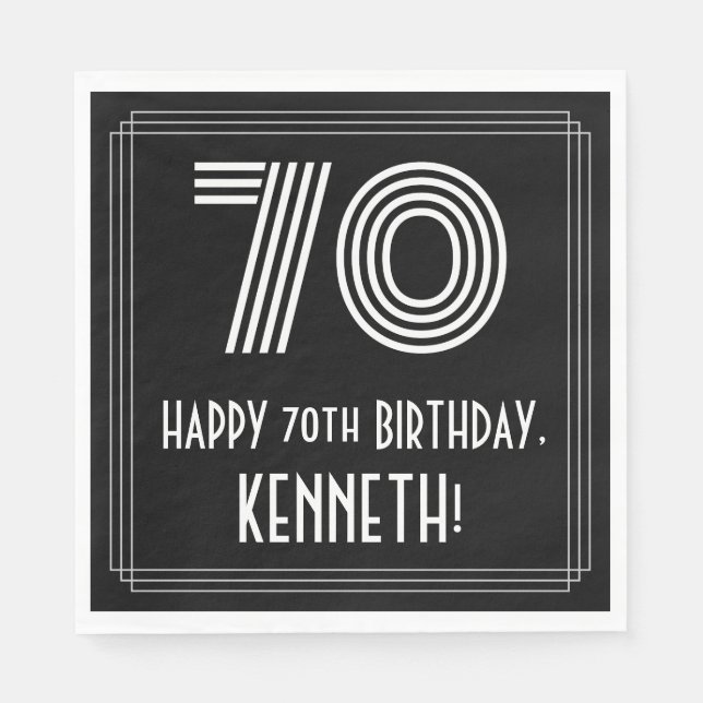 70th Birthday: Art Deco Inspired Look "70" + Name Napkin (Front)