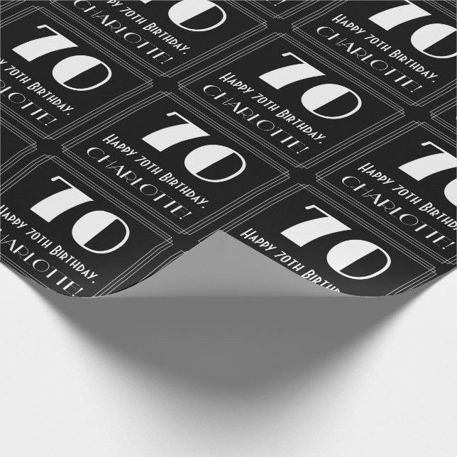 70th Birthday - Art Deco Inspired Look "70", Name Wrapping Paper (Corner)