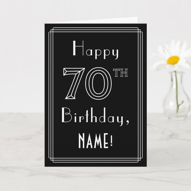 70th Birthday: Art Deco Style # 70 & Custom Name Card (Small Plant)