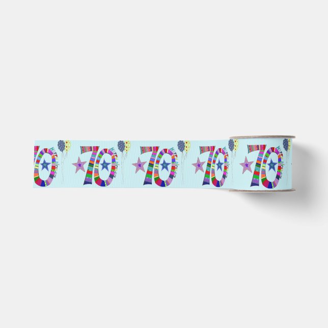 70th Birthday Balloons Colourful Ribbon Grosgrain Ribbon (Front)